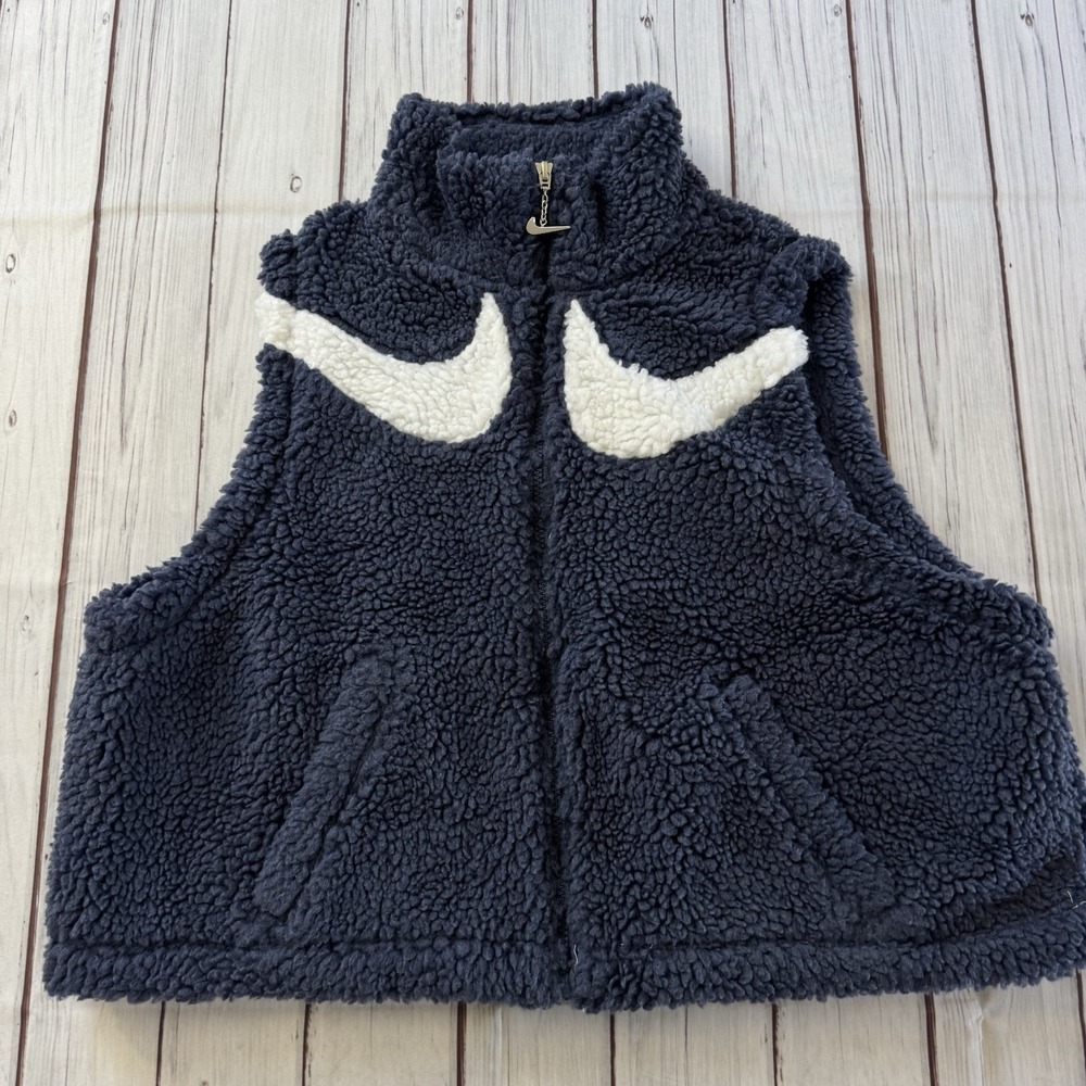 Nike Women's Swoosh Sherpa Fleece‎ Vest Thunder Size XL Blue